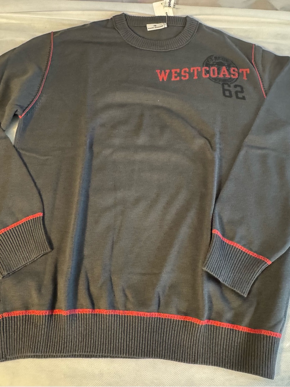 Tom Tailor Westcoast 62 Crewneck Sweater Men’s XXL Gray Red Pullover NWT